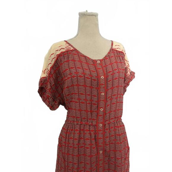 Anthropology Vintage Look Red and Cream Button-Front Dress - Picture 6 of 14
